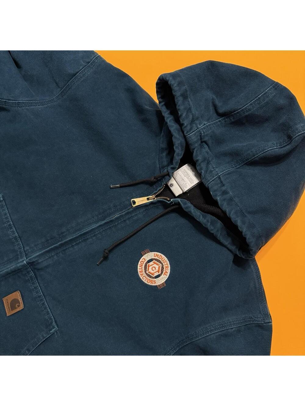Vintage Rare Carhartt J25 DTL Dark Teal Insulated Full Zip Hooded Work Jacket L